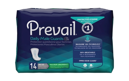 Bladder Control Pad Prevail® Daily Male Guards 12-1/2 Inch Length Heavy Absorbency Polymer Core One Size Fits Most Adult Male Disposable
