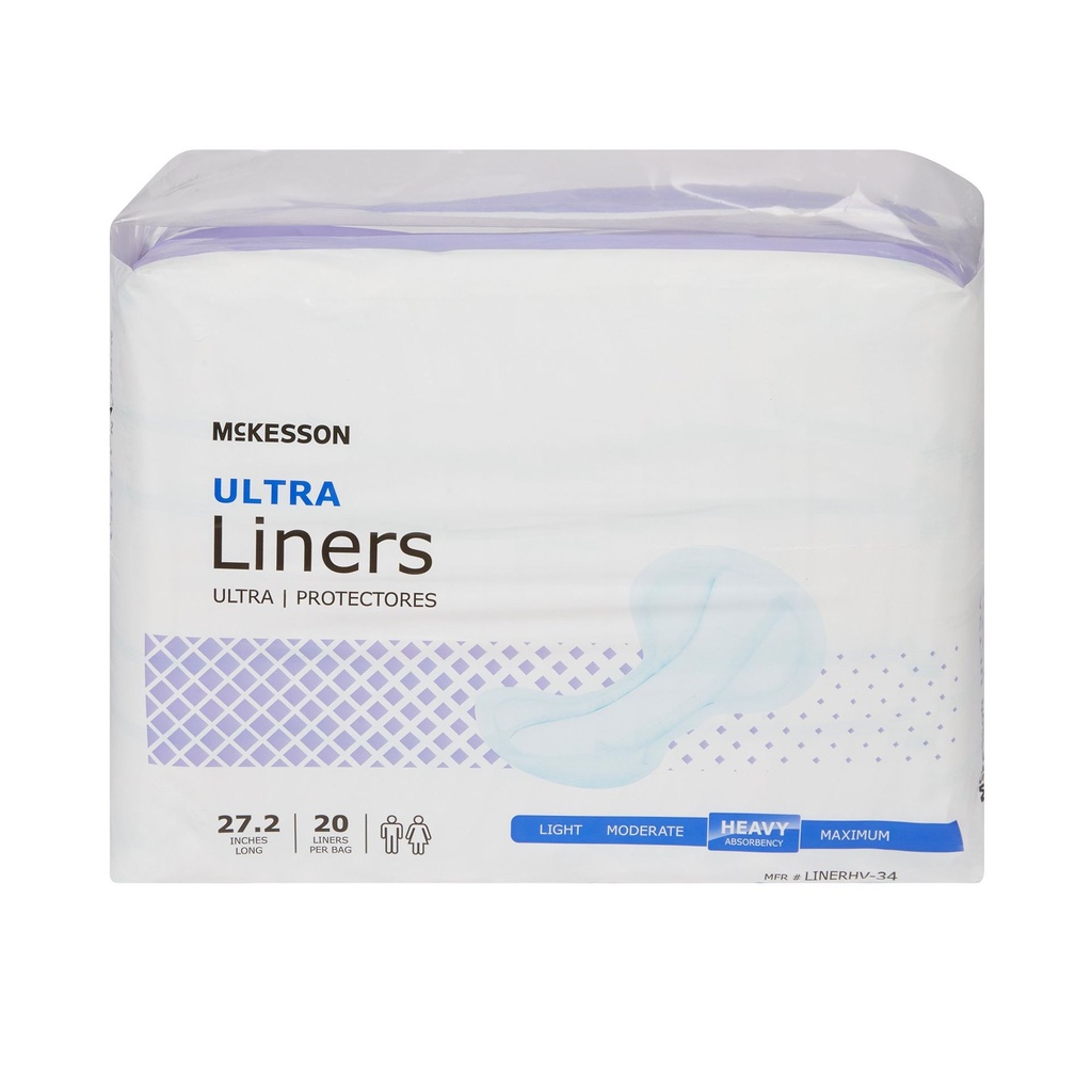 Incontinence Liner McKesson Ultra 27-1/5 Inch Length Heavy Absorbency Polymer Core One Size Fits Most Adult Unisex Disposable