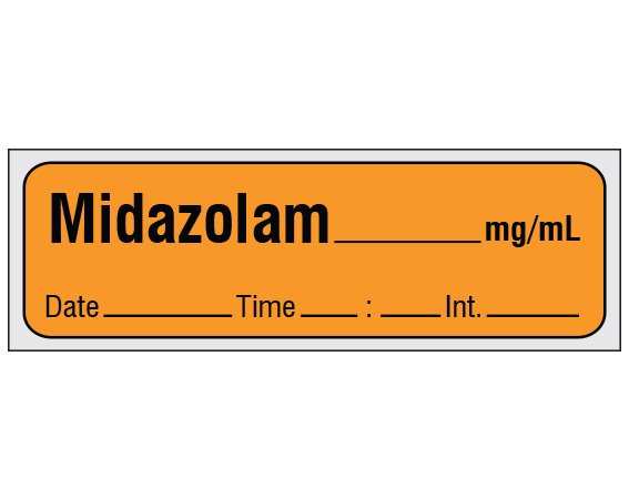 Drug Label Shamrock Anesthesia Label Midazolam_mg/mL Orange 1/2 X 1 Inch