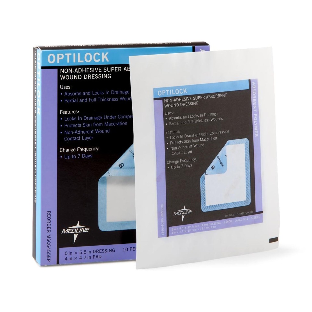 Super Absorbent Dressing OptiLock Polymer 5 X 5-1/2 Inch Sterile