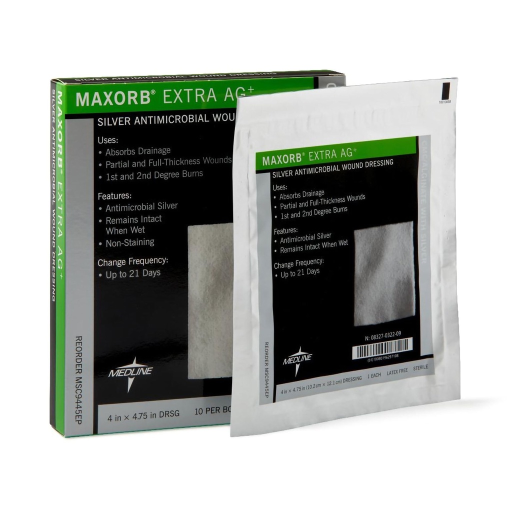 Silver Calcium Alginate Dressing Maxorb® Extra Ag+ 4 X 4-3/4 Inch Rectangle Sterile