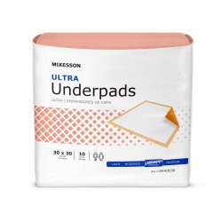 Underpad McKesson Ultra 30 X 30 Inch Disposable Fluff / Polymer Heavy Absorbency