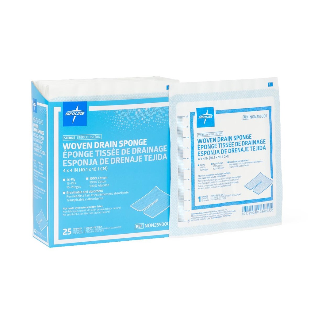 Trach Sponge Cotton Gauze 16-Ply, 4 x 4 Sterile