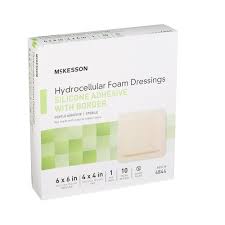 Silicone Foam Dressing McKesson 6 X 6 Inch Square Silicone Adhesive with Border Sterile