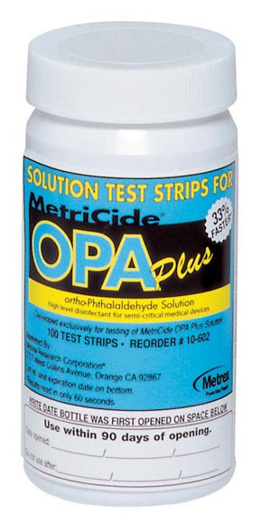 OPA Concentration Indicator MetriCide™ OPA Plus Pad 100 Test Strips Bottle Single Use