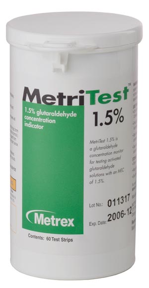 Glutaraldehyde Concentration Indicator MetriTest™ 1.5% Pad 60 Test Strips Bottle Single Use