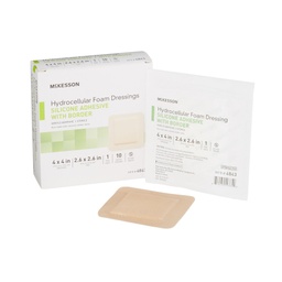 [MCK-4843] Silicone Foam Dressing McKesson 4 X 4 Inch Square Silicone Adhesive with Border Sterile