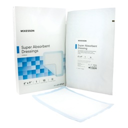 [MCK-61-89569] Super Absorbent Dressing McKesson Polyethylene / NonWoven Polypropylene / Cellulose / Superabsorber 6 X 9 Inch Sterile