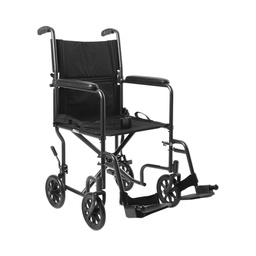 [MCK-146-TR39E-SV] Lightweight Transport Chair McKesson Steel Frame with Silver Vein Finish 250 lbs. Weight Capacity Fixed Height / Padded Arm Black Upholstery