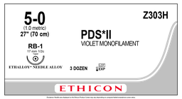 [ETH-Z303H] Suture with Needle PDS™ II Absorbable Uncoated Violet Suture Monofilament Polydioxanone Size 5 - 0 27 Inch Suture 1-Needle 17 mm Length 1/2 Circle Taper Point Needle
