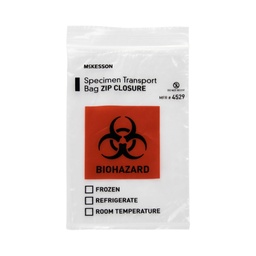 [MCK-4529] Specimen Transport Bag McKesson 6 X 9 Inch Zip Closure Biohazard Symbol / Storage Instructions NonSterile