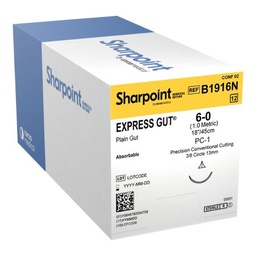 [LOO-B1916N] Absorbable Suture with Needle Surgical Specialties™ Plain Gut PC-1 3/8 Circle Precision Conventional Cutting Needle Size 6-0