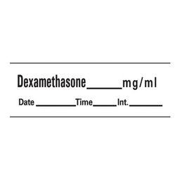 [PDC-AN-132] Drug Label Barkley® Anesthesia Label Tape Dexamethason_mg/mL Date_Time_Int White 1/2 X 1-1/2 Inch