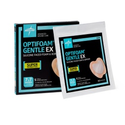 [MDL-MSCEX77EP] Foam Dressing Optifoam® Gentle EX 7 X 7 Inch With Border Waterproof Backing Silicone Face and Border Square Sterile