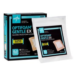 [MDL-MSCEX44EP] Foam Dressing Optifoam® Gentle EX 4 X 4 Inch With Border Waterproof Backing Silicone Face and Border Square Sterile