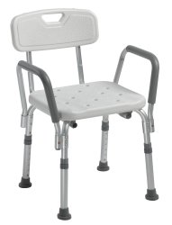 [DRV-12445KD-1] Bath Bench drive™ Padded Removable Arms Aluminum Frame With Backrest 16 Inch Seat Width 300 lbs. Weight Capacity